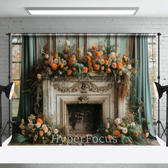 Lofaris Ancient Luxury Fireplace Floral Christmas Backdrop