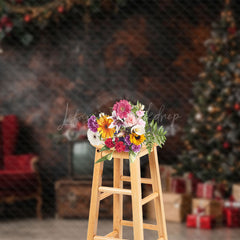 Lofaris Antique Tv Red Chair Pine Tree Christmas Backdrop