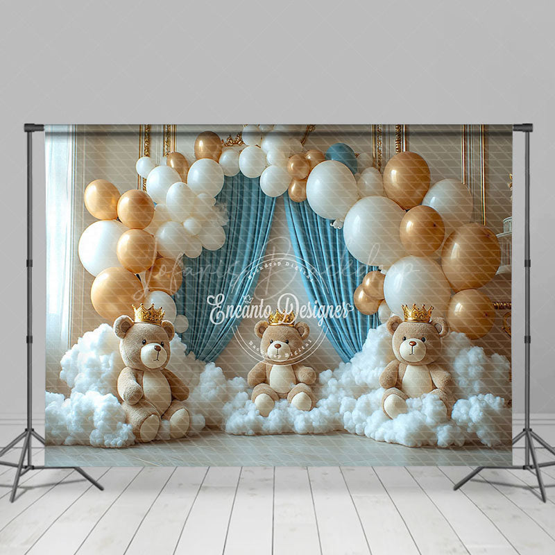 Lofaris Arch Balloons Clouds Bears Cake Smash Photo Backdrop