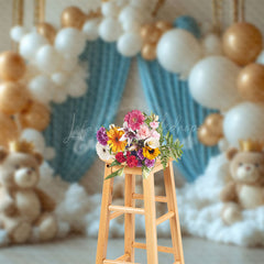 Lofaris Arch Balloons Clouds Bears Cake Smash Photo Backdrop