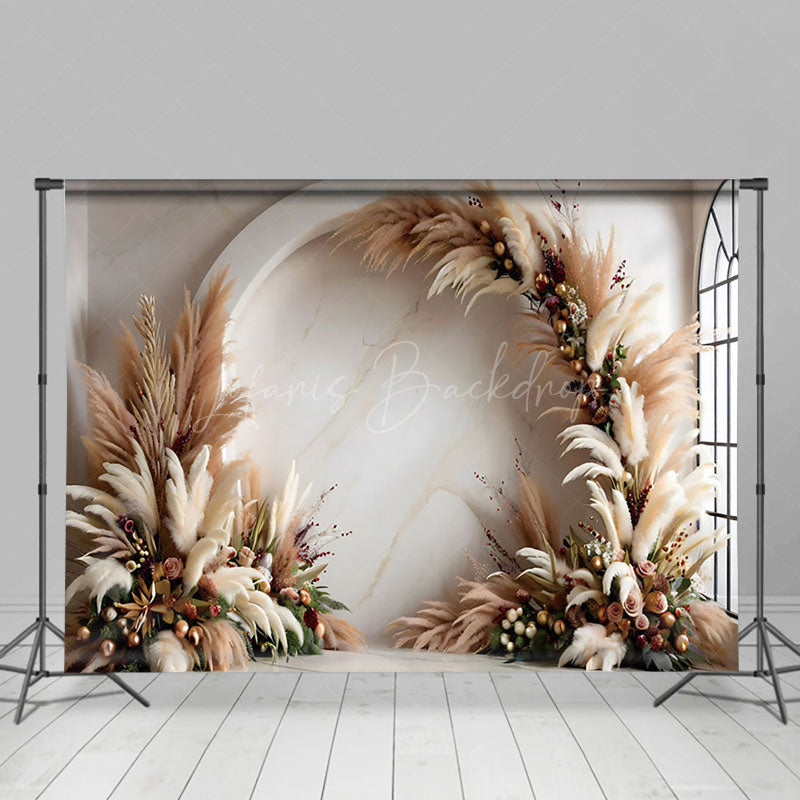 Lofaris Arch Boho Pampas Grass Floral Marbled Wall Backdrop