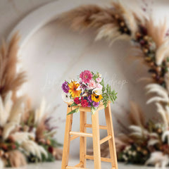 Lofaris Arch Boho Pampas Grass Floral Marbled Wall Backdrop