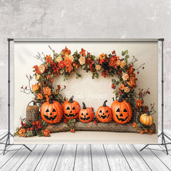 Lofaris Arch Floral Leaves Pumpkins Trunk Photo Backdrop