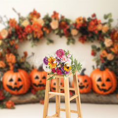 Lofaris Arch Floral Leaves Pumpkins Trunk Photo Backdrop