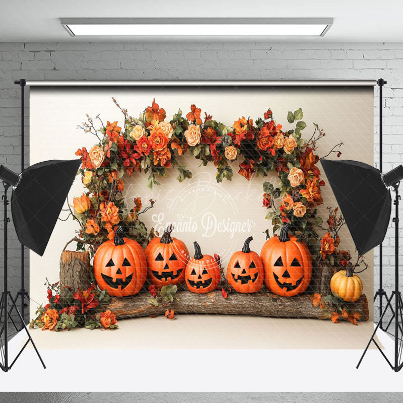 Lofaris Arch Floral Leaves Pumpkins Trunk Photo Backdrop