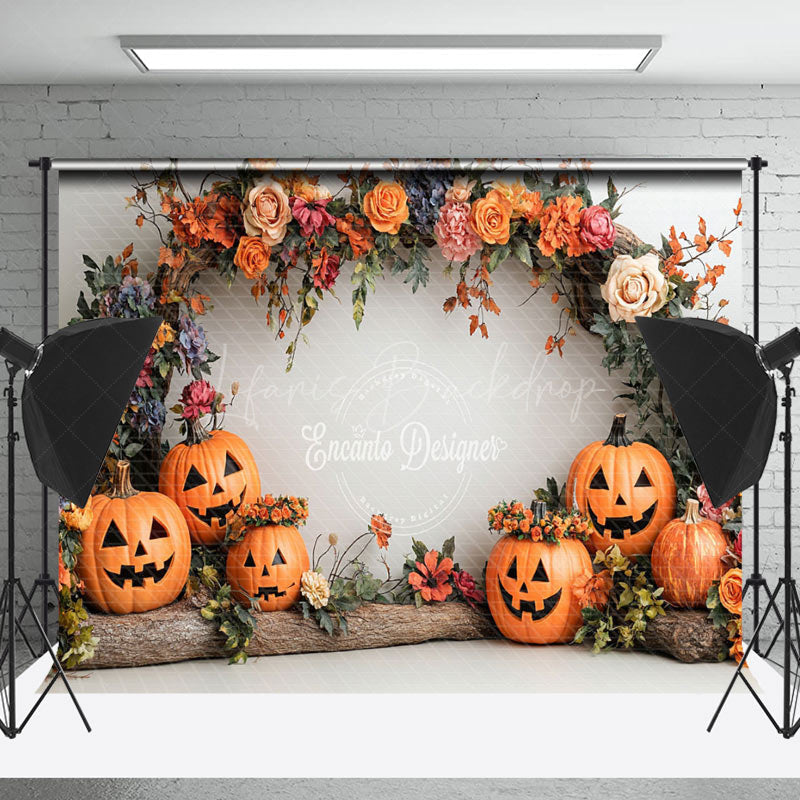 Lofaris Arch Floral Trunk Pumpkins Halloween Photo Backdrop