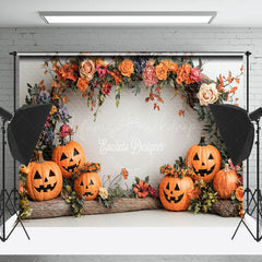 Lofaris Arch Floral Trunk Pumpkins Halloween Photo Backdrop