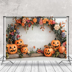 Lofaris Arch Floral Trunk Pumpkins Halloween Photo Backdrop