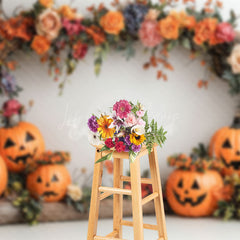 Lofaris Arch Floral Trunk Pumpkins Halloween Photo Backdrop