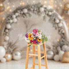 Lofaris Arch Pine Leaves Balloons Snowy Christmas Backdrop