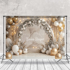 Lofaris Arch Pine Leaves Balloons Snowy Christmas Backdrop