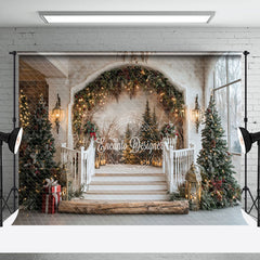 Lofaris Arch Staircase Mural Christmas Photography Backdrop