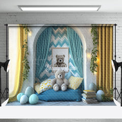 Lofaris Arch Wall Blue Cozy Sofa Bear Cake Smash Backdrop