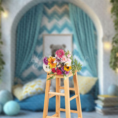 Lofaris Arch Wall Blue Cozy Sofa Bear Cake Smash Backdrop