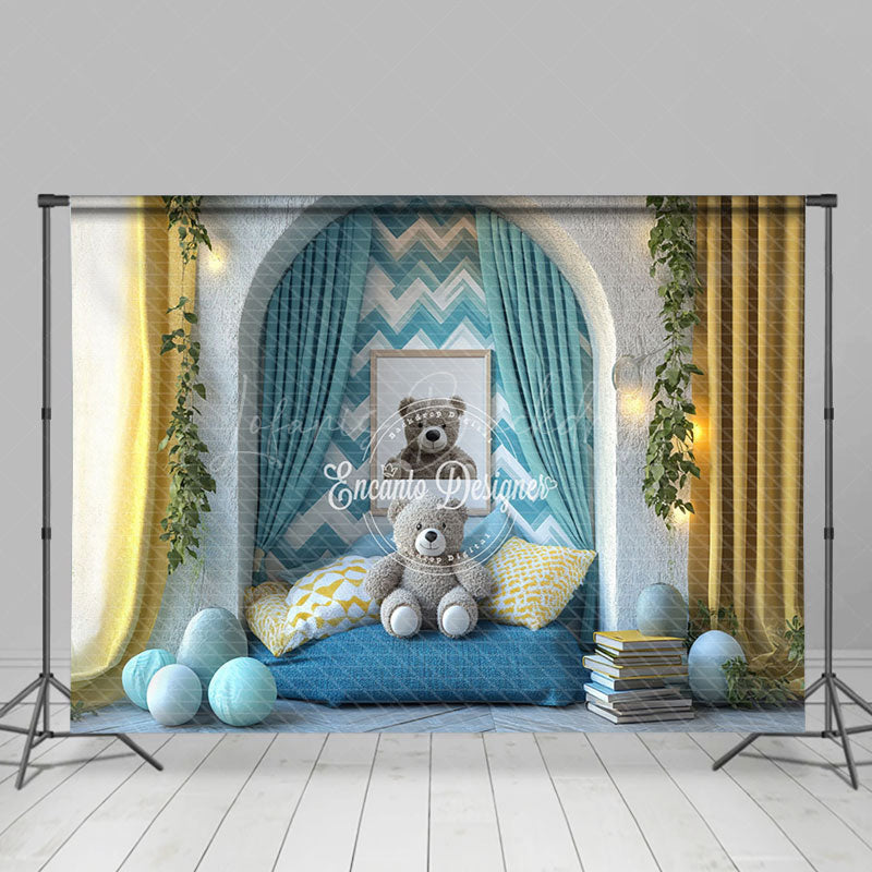 Lofaris Arch Wall Blue Cozy Sofa Bear Cake Smash Backdrop