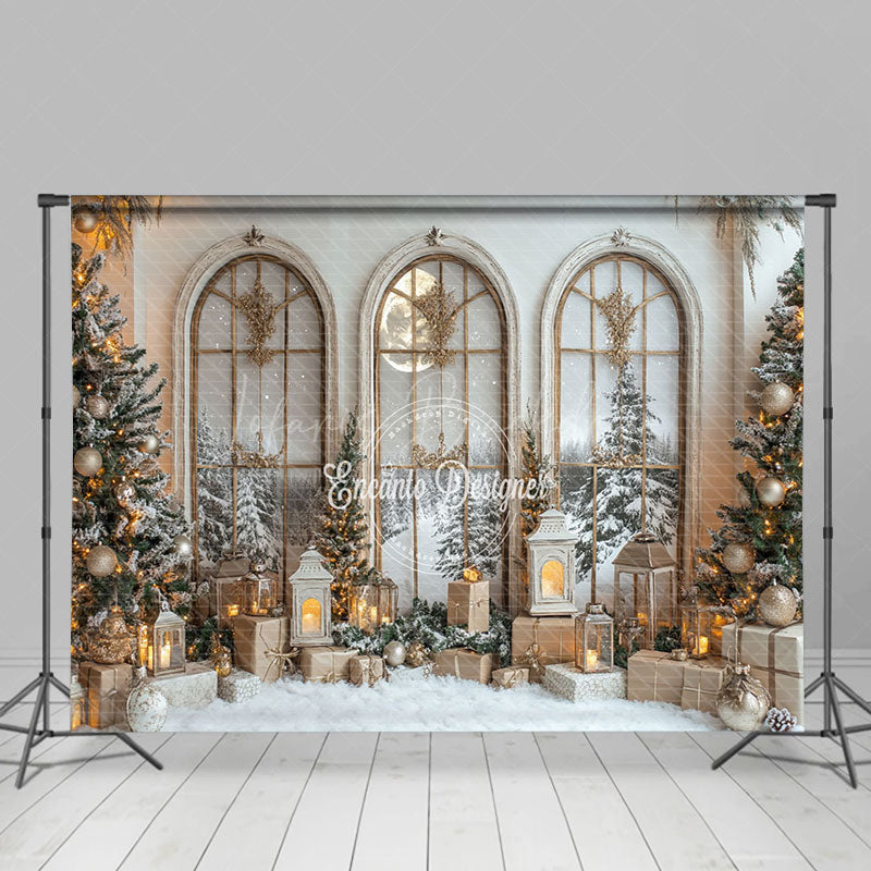 Lofaris Arch Window Golden Balls Decoration Xmas Backdrop