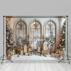 Lofaris Arch Window Golden Balls Decoration Xmas Backdrop