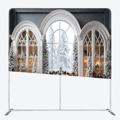 Lofaris Arch Windows Cabinet Snowy Christmas Square Backdrop