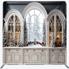 Lofaris Arch Windows Cabinet Snowy Christmas Square Backdrop