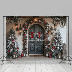 Lofaris Arch Wooden Door Oil Lamp Christmas Photo Backdrop