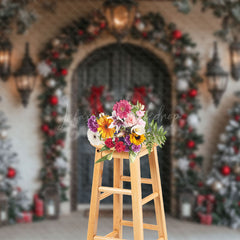 Lofaris Arch Wooden Door Oil Lamp Christmas Photo Backdrop