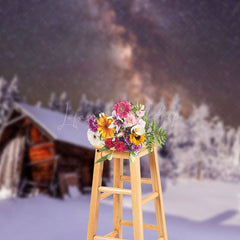 Lofaris Arctic Snow Forest Cabin Star Nebula Winter Backdrop