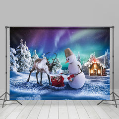 Lofaris Aurora Snow Elk Cedar Snowman Gift Christmas Backdrop