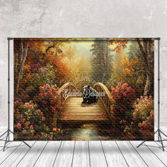 Lofaris Autumn Floral Bear Bridge Forest Photography Backdrop