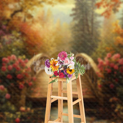 Lofaris Autumn Floral Bear Bridge Forest Photography Backdrop