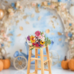 Lofaris Autumn Floral Carriage Pumpkin Cake Smash Backdrop