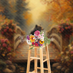 Lofaris Autumn Forest Floral Bear Bridge Photography Backdrop