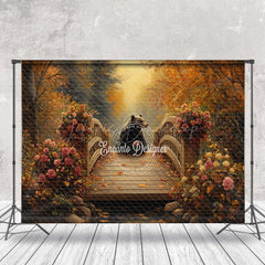 Lofaris Autumn Forest Floral Bear Bridge Photography Backdrop