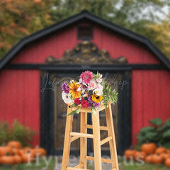 Lofaris Autumn Forest Pumpkins Luxury Red Barn Backdrop