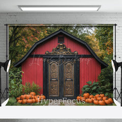 Lofaris Autumn Forest Pumpkins Luxury Red Barn Backdrop