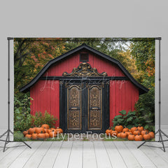 Lofaris Autumn Forest Pumpkins Luxury Red Barn Backdrop