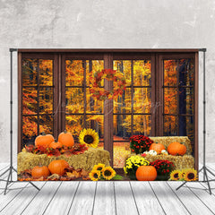 Lofaris Autumn Haystack Pumpkins Window Sunflower Backdrop