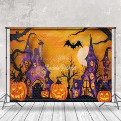 Lofaris Awful Pumpkins Castle Bats Moon Halloween Backdrop