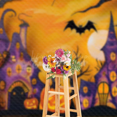 Lofaris Awful Pumpkins Castle Bats Moon Halloween Backdrop