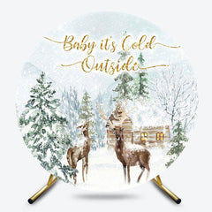 Lofaris Baby Its Cold Outside Elk Snowy Winter Round Backdrop