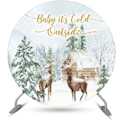 Lofaris Baby Its Cold Outside Elk Snowy Winter Round Backdrop