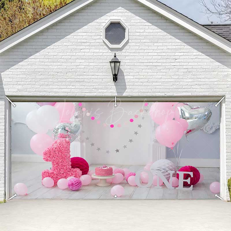 Lofaris Balloon Floral 1St Cake Smash Garage Door Banner