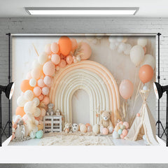 Lofaris Balloon Rainbow Arch Teddy Bear Cake Smash Backdrop