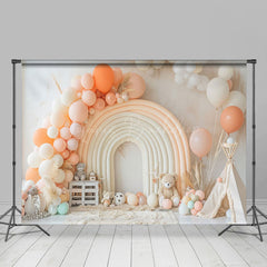 Lofaris Balloon Rainbow Arch Teddy Bear Cake Smash Backdrop