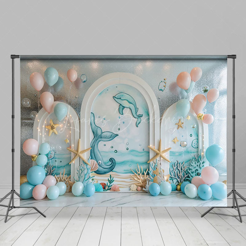 Lofaris Balloons Dolphin Arch Ocean Cake Smash Backdrop