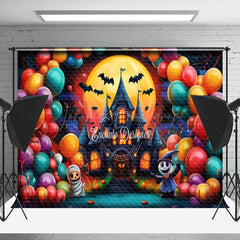 Lofaris Balloons Ghosts Bats Castle Moon Halloween Backdrop