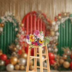 Lofaris Balloons Green Red Arch Leaves Christmas Backdrop