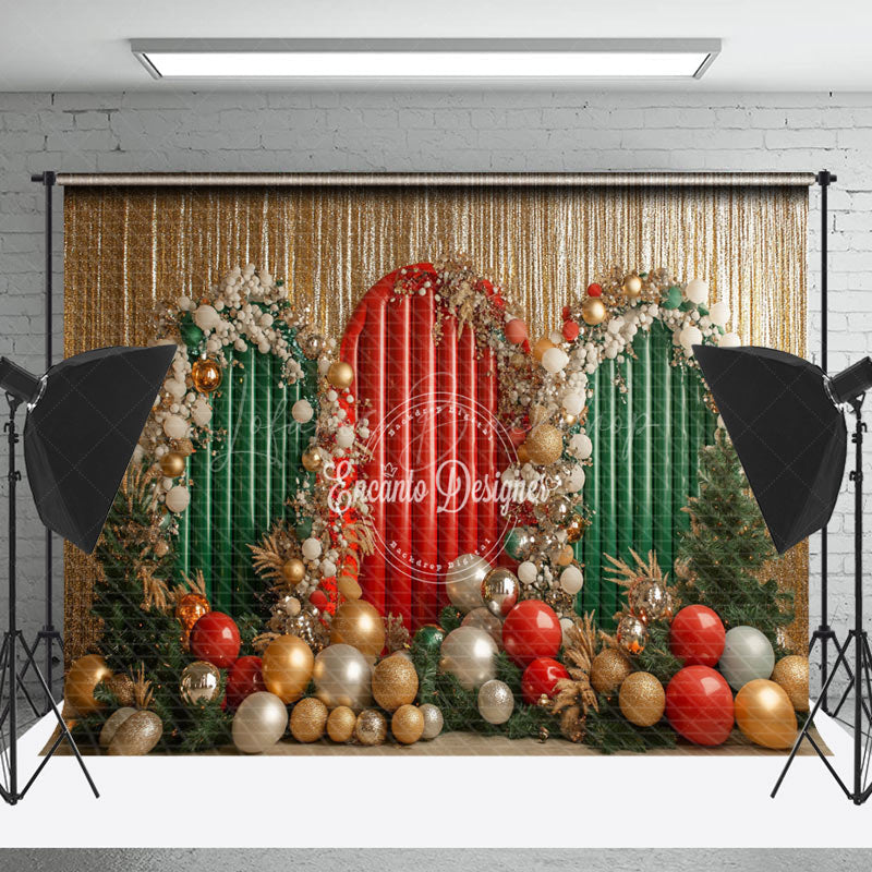 Lofaris Balloons Green Red Arch Leaves Christmas Backdrop