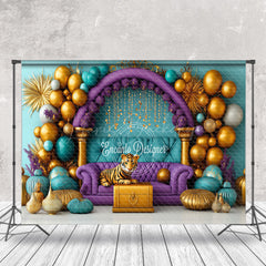 Lofaris Balloons Green Wall Purple Sofa Cake Smash Backdrop