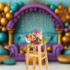 Lofaris Balloons Green Wall Purple Sofa Cake Smash Backdrop