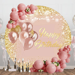 Lofaris Balloons Rose Gold Glitter Round Birthday Backdrop